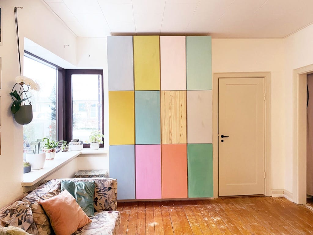 multi colored cabinet doors